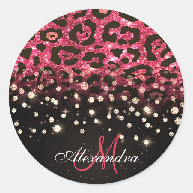 Sticker Rond Empreinte de léopard Parties scintillant rose et d (Devant)