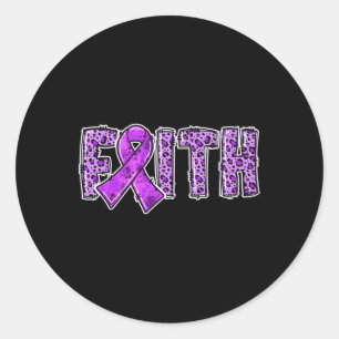 Sticker Rond Empreinte de léopard Purple Ribbon Faith Drogue ov