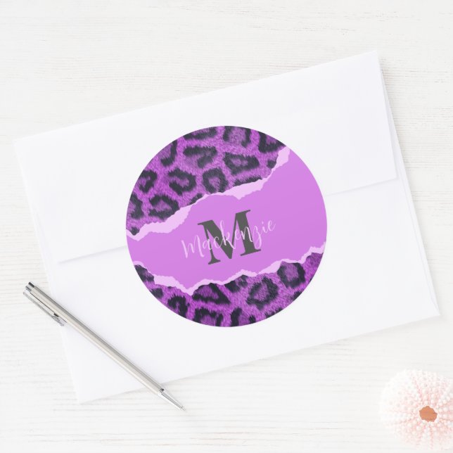 Sticker Rond Empreinte de léopard violet (Enveloppe)