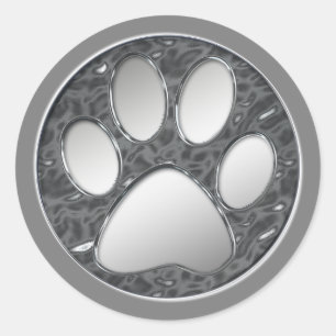 STICKER ROND EMPREINTE DE PATTE ARGENT ET CHROME