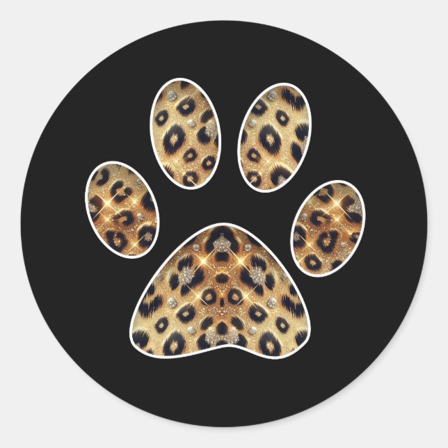 Sticker Rond Empreinte de patte avec étincelle Léopard Noir et  (Devant)