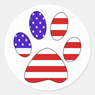Sticker Rond Empreinte de patte avec le drapeau américain