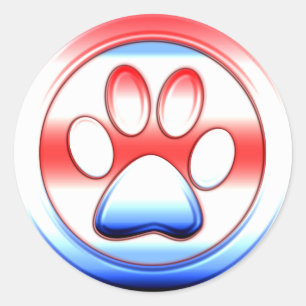 Sticker Rond Empreinte de patte blanc et bleu rouge