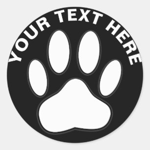 Sticker Rond Empreinte de patte blanche Texte personnalisé Anim