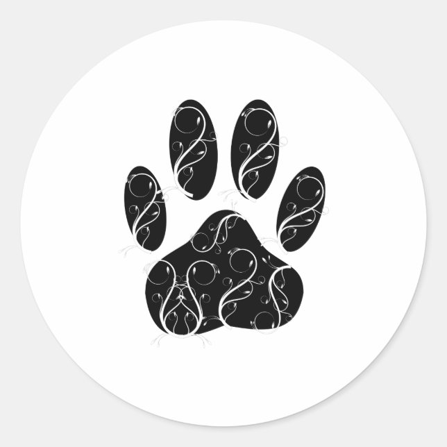 Sticker Rond Empreinte de patte Chien Noir Avec Flouris Blanc (Devant)
