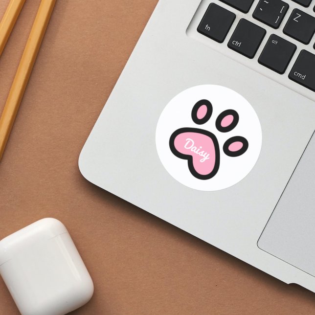Sticker Rond Empreinte de patte de chat rose mignonne - Autocol (Créateur téléchargé)