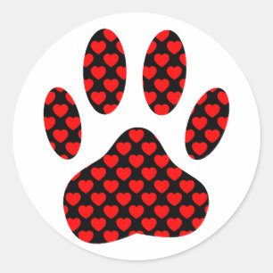 Sticker Rond Empreinte de patte de chien avec les coeurs