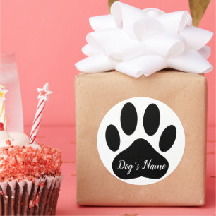 Sticker Rond Empreinte de patte de chien avec nom personnalisé