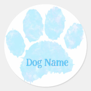 Sticker Rond Empreinte de patte de chien avec nom personnalisé
