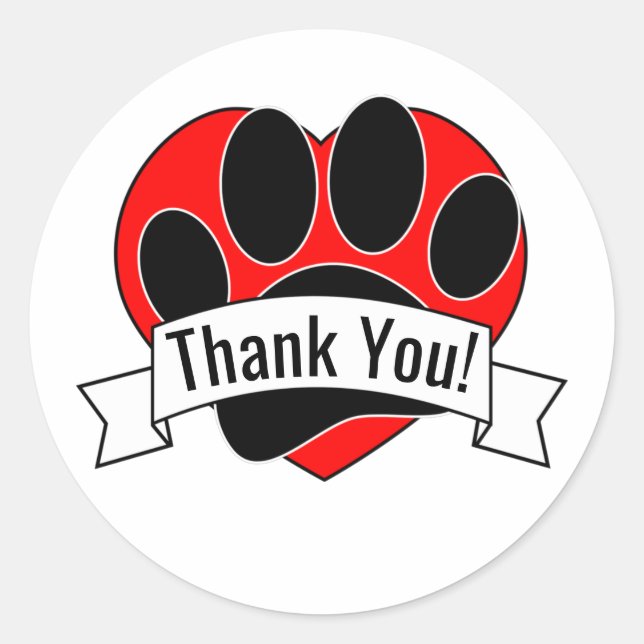 Sticker Rond Empreinte de patte de chien Bannière Coeur rouge M (Devant)
