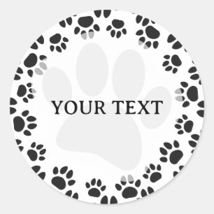 Sticker Rond Empreinte de Patte de Chien Cadre Rond Noir Blanc
