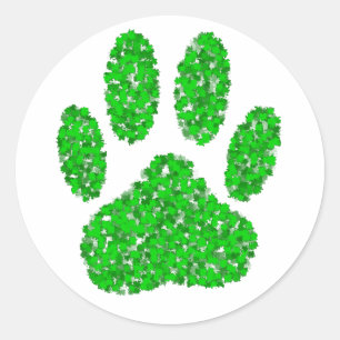 Sticker Rond Empreinte de patte de chien de feuillage vert