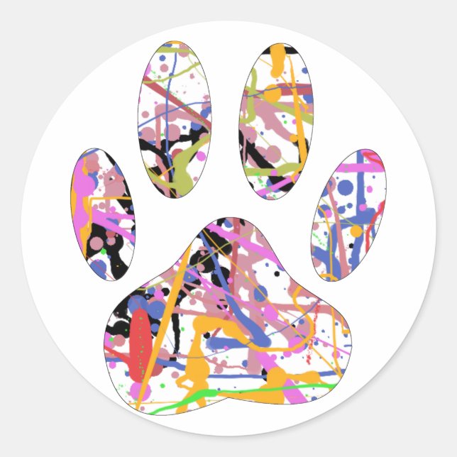 Sticker Rond Empreinte de patte de chien de peinture (Devant)