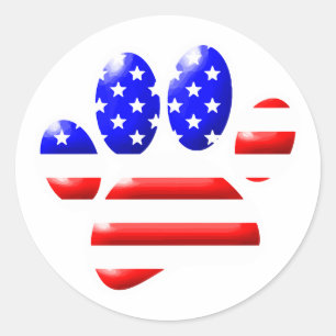 Sticker Rond Empreinte de patte de chien Drapeau américain 