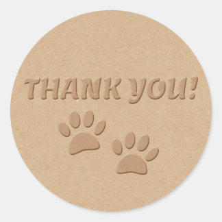 Sticker Rond Empreinte de patte De Chien Et Merci De Texte Clas