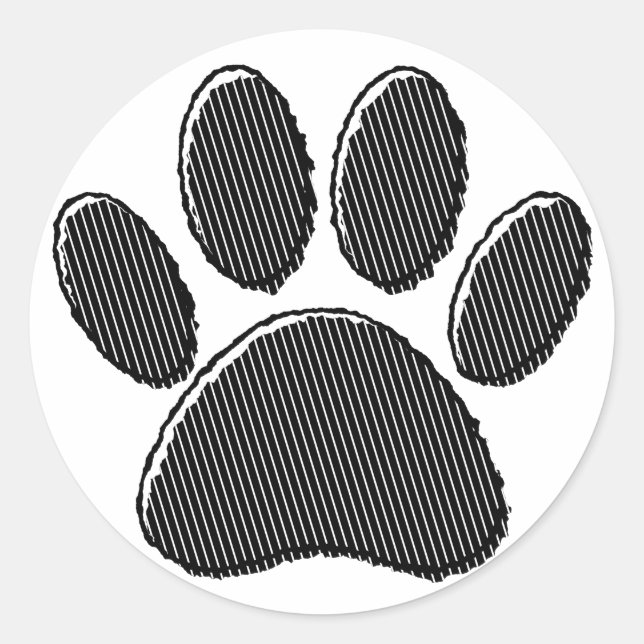 Sticker Rond Empreinte de patte de chiot rayé noir et blanc (Devant)