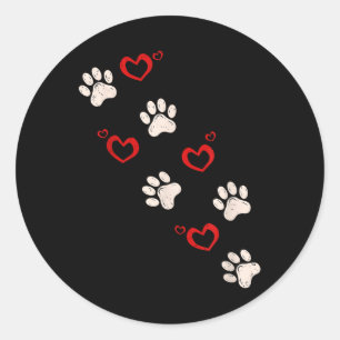Sticker Rond Empreinte de patte de coeur Valentines Jour Amoure