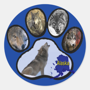 Sticker Rond Empreinte de patte de l'Alaska Wolf