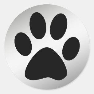 STICKER ROND EMPREINTE DE PATTE NOIR SUR ARGENT