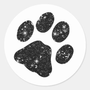 Sticker Rond Empreinte de patte Parties scintillant noir blanc
