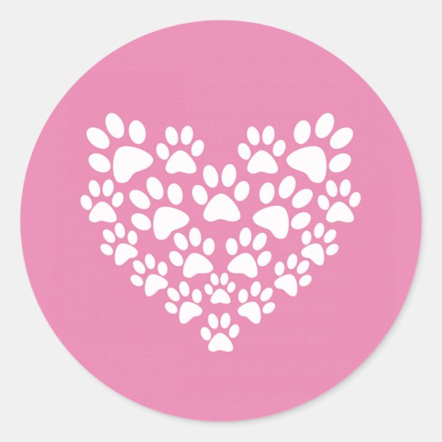 Sticker Rond Empreinte de patte rose de coeur mignon (Devant)