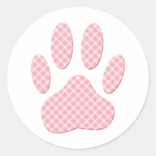 Sticker Rond Empreinte de patte Tartan Rose Et Blanc