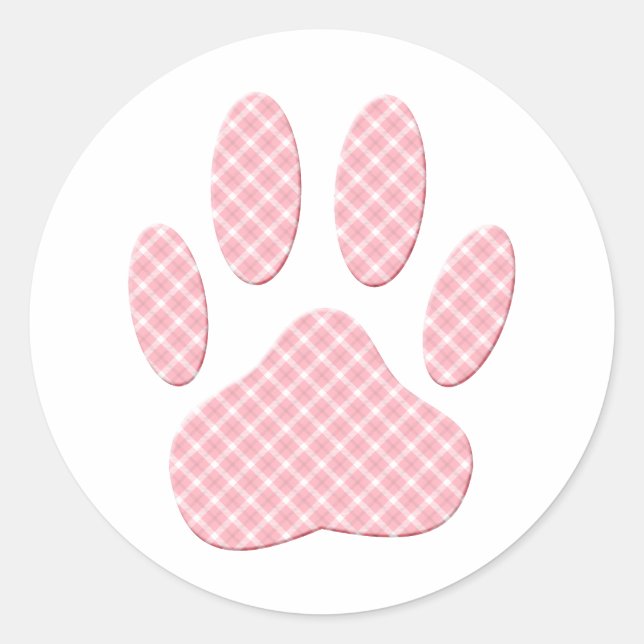 Sticker Rond Empreinte de patte Tartan Rose Et Blanc (Devant)
