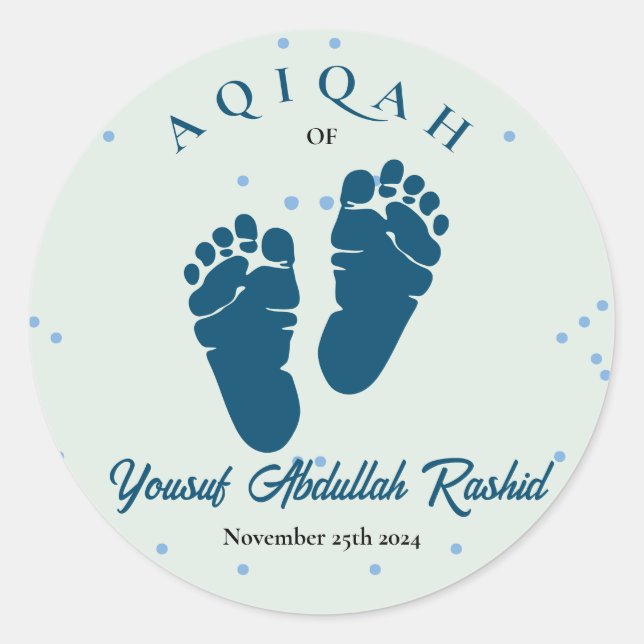 Sticker Rond Empreinte Enfant nouveau-né garçon musulman Aqiqah (Devant)