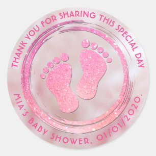 Sticker Rond Empreinte Fille bébé Baby shower brillant Favorise
