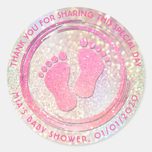 Sticker Rond Empreinte Fille bébé Baby shower brillant Favorise