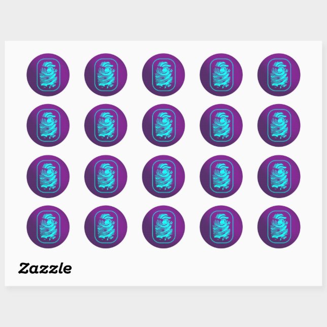 Sticker Rond Empreinte turquoise sur violet (Feuille)