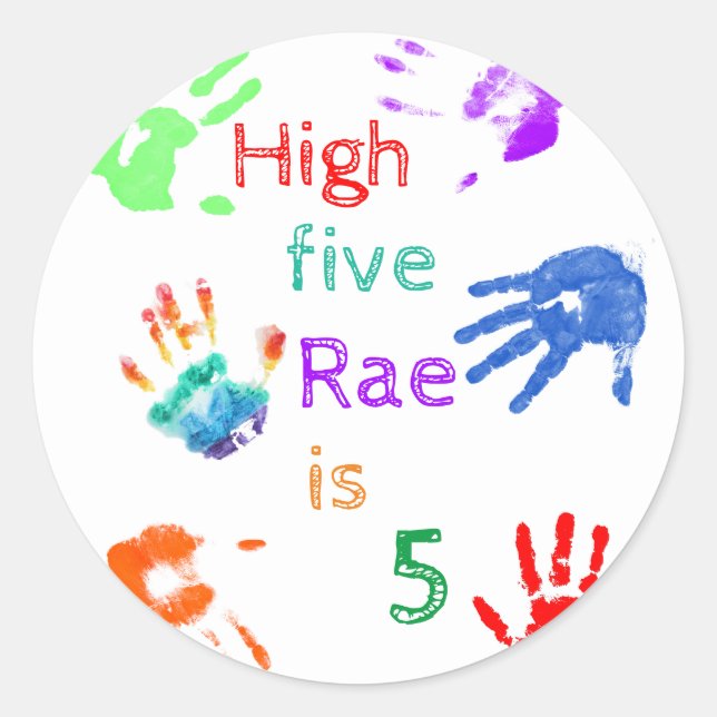 Sticker Rond Empreintes à main de peinture Anniversaire avec no (Devant)