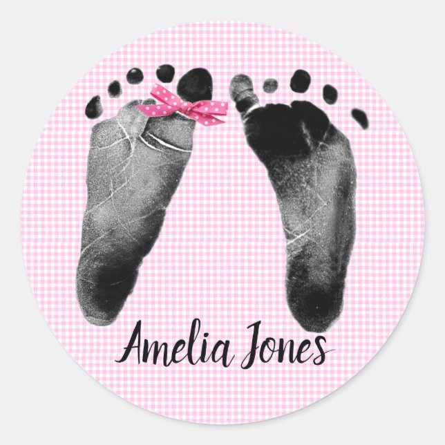 Sticker Rond Empreintes bébé avec Bow sur En vichy (Devant)