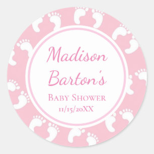 Sticker Rond Empreintes Bébé Rose Cute Baby shower Fille Person