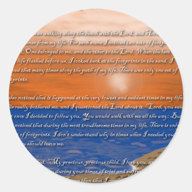 Sticker Rond Empreintes dans le poème du sable (Devant)