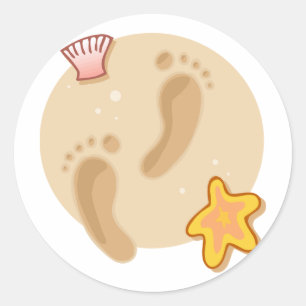 Sticker Rond Empreintes de mariage sur la plage