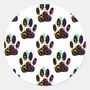 Sticker Rond Empreintes de pattes Confetti Et Motif Party Strea