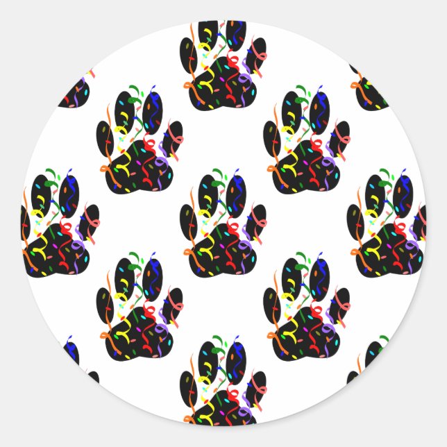 Sticker Rond Empreintes de pattes Confetti Et Motif Party Strea (Devant)