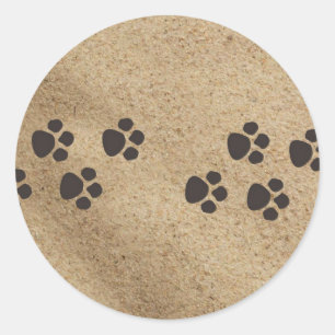Sticker Rond Empreintes de pattes dans le sable