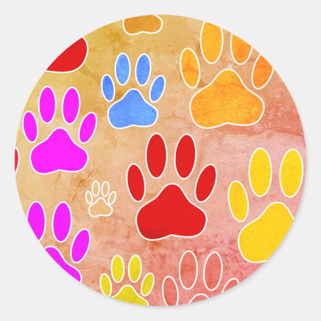Sticker Rond Empreintes de pattes de chiens sur Arrière - plan  (Devant)
