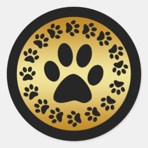 STICKER ROND EMPREINTES DE PATTES NOIRS EN OR