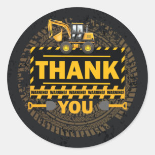 Sticker Rond En construction Excavateur Merci Anniversaire
