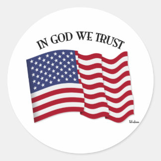 Sticker Rond En Dieu nous faisons confiance au drapeau américai