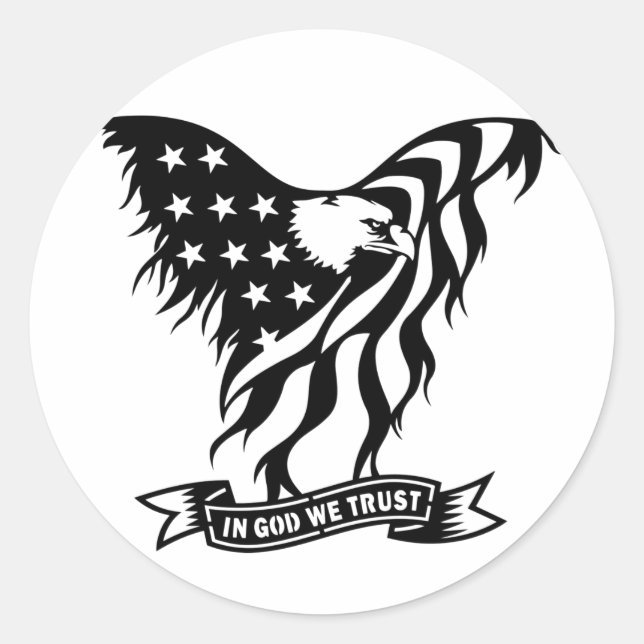 Sticker Rond En Dieu, nous faisons confiance | Drapeau d'aigle  (Devant)