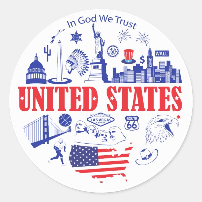 Sticker Rond En Dieu nous faisons confiance - symboles des État (Devant)