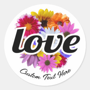 Sticker Rond En Fleur - Amour avec Bouquet floral rond