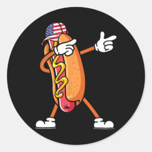 Sticker Rond En Juillet Hotdog Sungles Amérique Drapeau Indépen