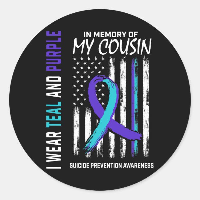 Sticker Rond En mémoire Cousin Prévention du suicide Amer (Devant)