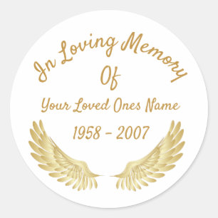 Sticker Rond En Mémoire D'Amour Des Ailes De L'Ange Or