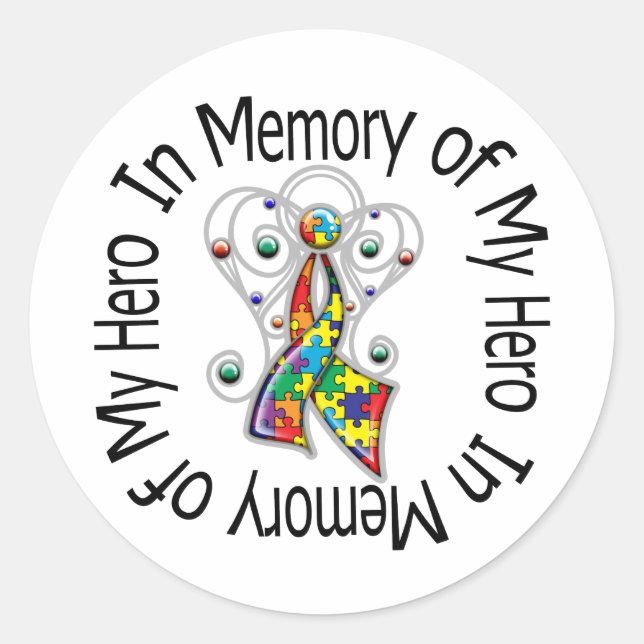Sticker Rond En mémoire de mon héros Autisme Ange ailes (Devant)